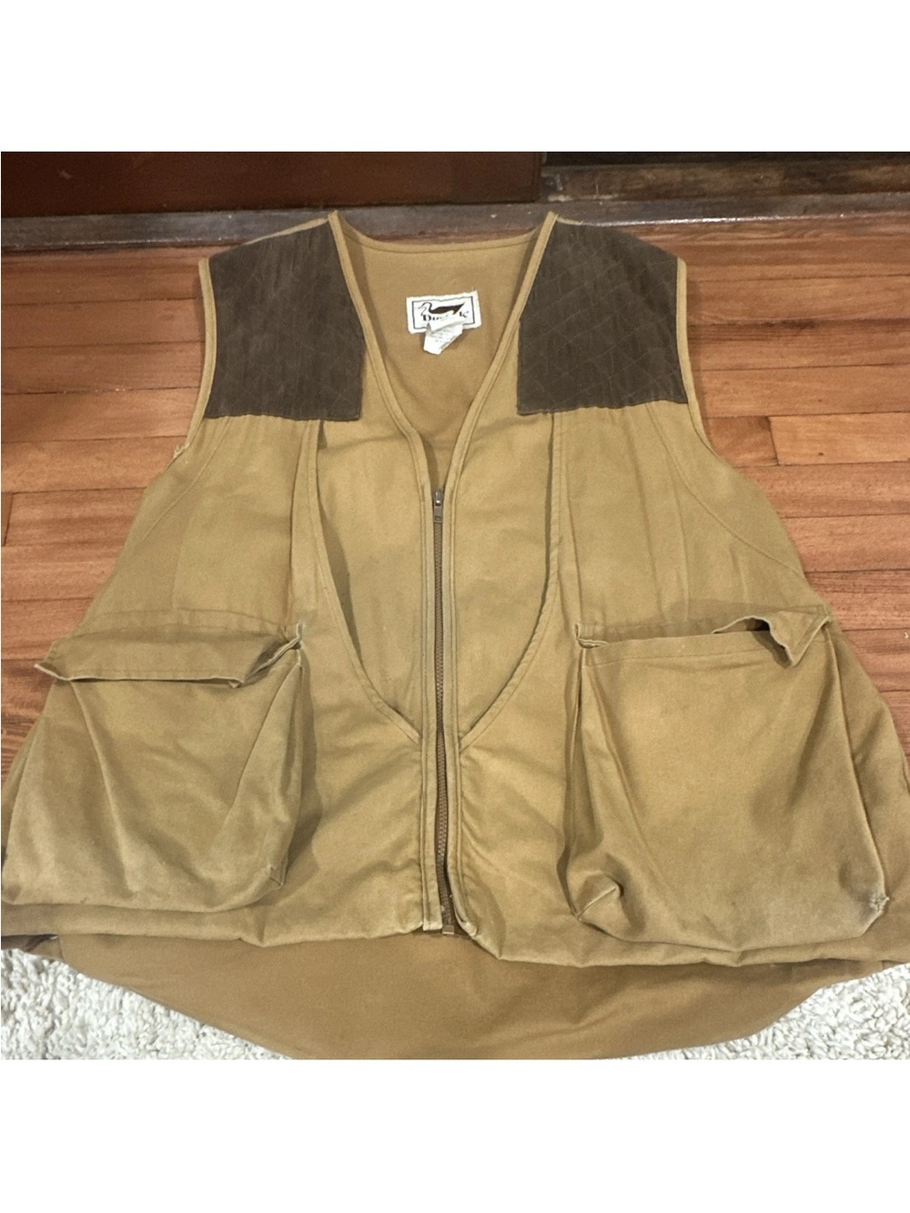 Vintage Duxbak Field Vest in Tan with Brown Shoulder Patches
